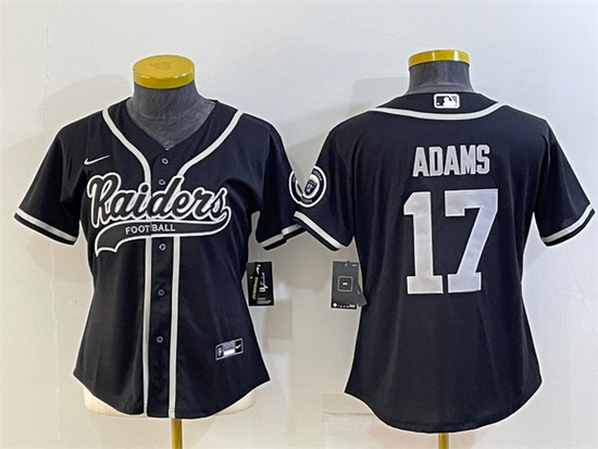 Women Las Vegas Raiders 17 Davante Adams Black With Patch Cool Base Stitched Baseball Jersey