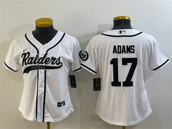 Women Las Vegas Raiders 17 Davante Adams White With Patch Cool Base Stitched Baseball Jersey