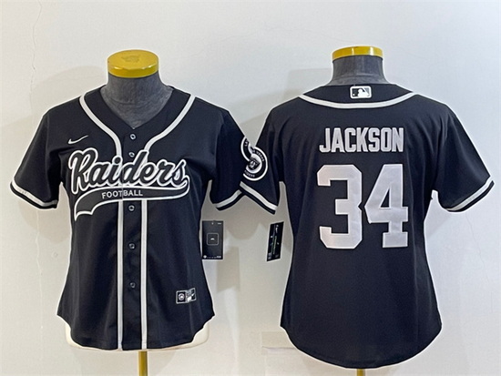 Women Las Vegas Raiders 34 Bo Jackson Black With Patch Cool Base Stitched Baseball Jersey