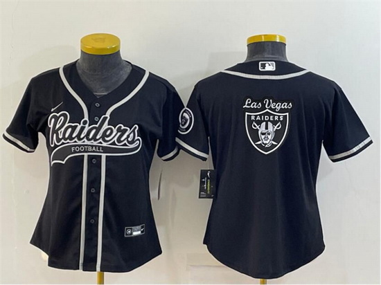 Women Las Vegas Raiders Black Team Big Logo With Patch Cool Base Stitched Baseball Jersey