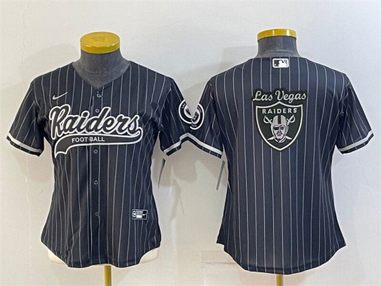 Women Las Vegas Raiders Black Team Big Logo With Patch Cool Base Stitched Baseball Jerseys