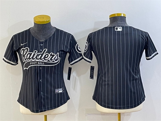 Women Las Vegas Raiders Black With Patch Cool Base Stitched Baseball Jersey