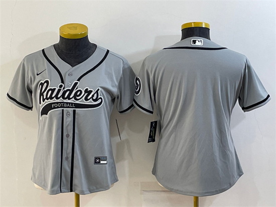 Women Las Vegas Raiders Blank Grey With Patch Cool Base Stitched Baseball Jersey