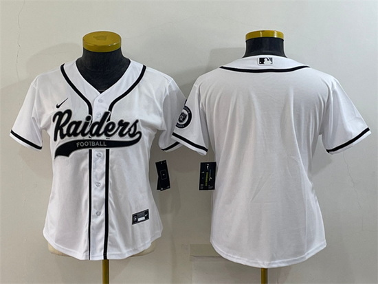 Women Las Vegas Raiders Blank White With Patch Cool Base Stitched Baseball Jersey