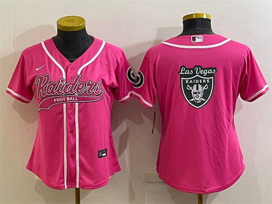 Women Las Vegas Raiders Pink Team Big Logo With Patch Cool Base Stitched Baseball Jersey