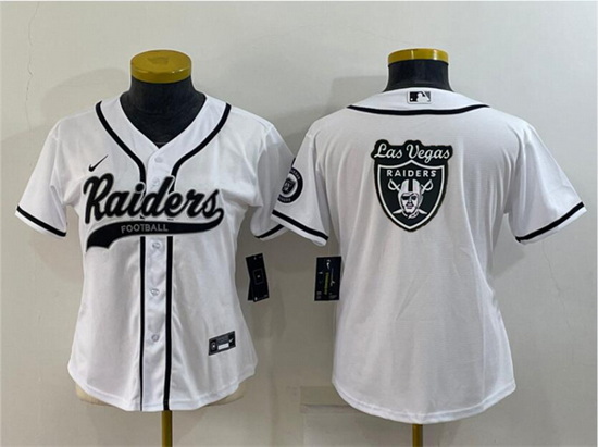 Women Las Vegas Raiders White Team Big Logo With Patch Cool Base Stitched Baseball Jersey