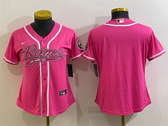 Women Los Angeles Rams Blank Pink With Patch Cool Base Stitched Baseball Jersey