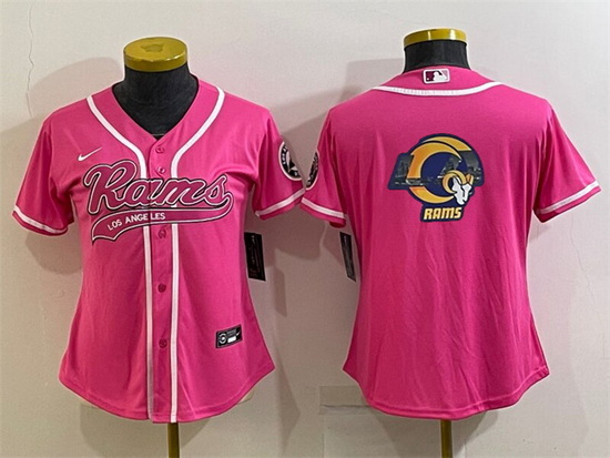 Women Los Angeles Rams Pink Team Big Logo With Patch Cool Base Stitched Baseball Jersey