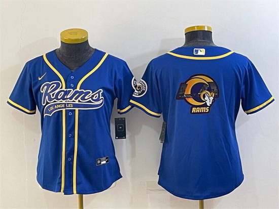 Women Los Angeles Rams Royal Team Big Logo With Patch Cool Base Stitched Baseball Jersey