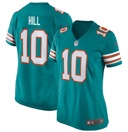 Women Miami Dolphins 10 Tyreek Hill Aqua Color Rush Stitched Jersey