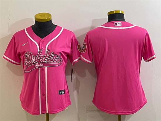 Women Miami Dolphins Blank Pink With Patch Cool Base Stitched Baseball Jersey