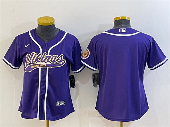 Women Minnesota Vikings Blank Purple With Patch Cool Base Stitched Baseball Jersey