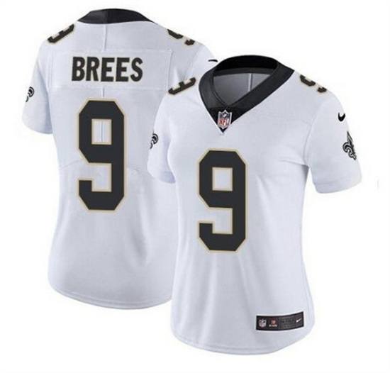 Women New Orleans Saints 9 Drew Brees White Vapor Untouchable Limited Stitched Jersey