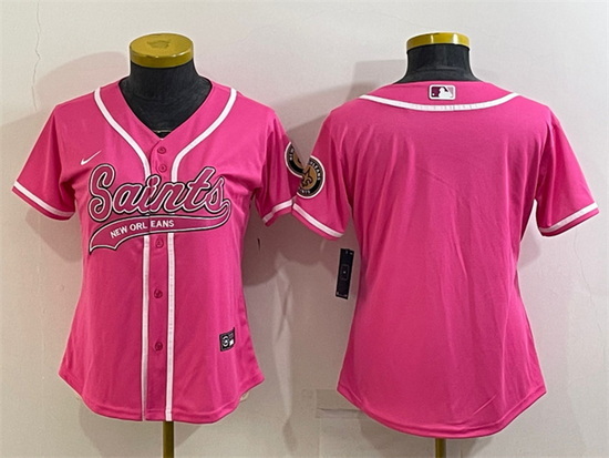 Women New Orleans Saints Blank Pink With Patch Cool Base Stitched Baseball Jersey