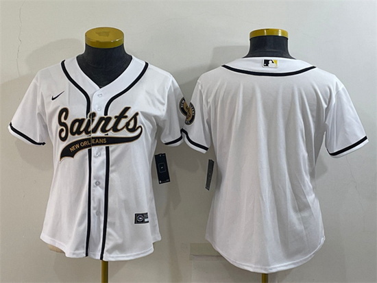 Women New Orleans Saints Blank White With Patch Cool Base Stitched Baseball Jersey