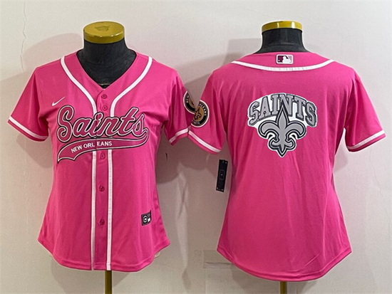 Women New Orleans Saints Pink Team Big Logo With Patch Cool Base Stitched Baseball Jersey