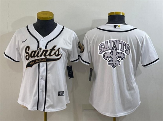 Women New Orleans Saints White Team Big Logo With Patch Cool Base Stitched Baseball Jersey