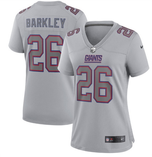 Women New York Giants 26 Saquon Barkley Grey Atmosphere Fashion Stitched Game Jersey