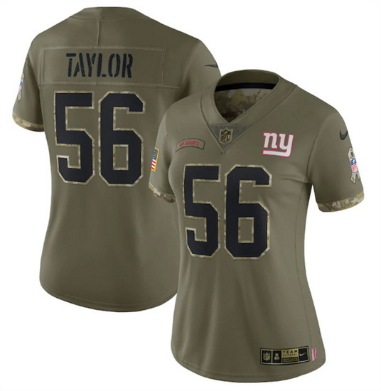 Women New York Giants 56 Lawrence Taylor Olive 2022 Salute To Service Limited Stitched Jersey