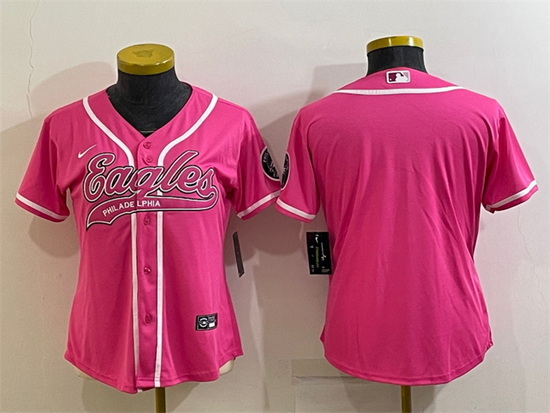 Women Philadelphia Eagles Blank Pink With Patch Cool Base Stitched Baseball Jersey