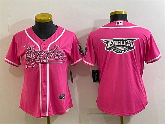 Women Philadelphia Eagles Pink Team Big Logo With Patch Cool Base Stitched Baseball Jersey