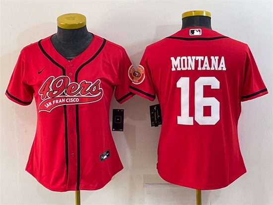 Women San Francisco 49ers 16 Joe Montana Red With Patch Cool Base Stitched Baseball Jersey