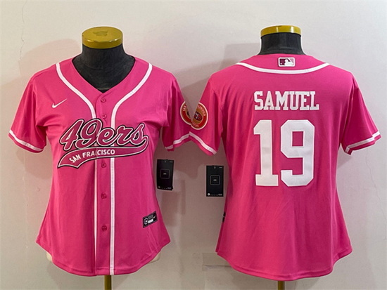 Women San Francisco 49ers 19 Deebo Samuel Pink With Patch Cool Base Stitched Baseball Jersey