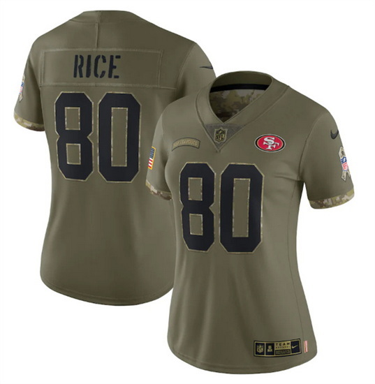 Women San Francisco 49ers 80 Jerry Rice Olive 2022 Salute To Service Limited Stitched Jersey