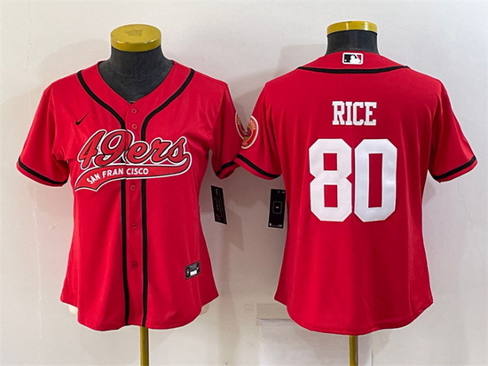 Women San Francisco 49ers 80 Jerry Rice Red With Patch Cool Base Stitched Baseball Jersey