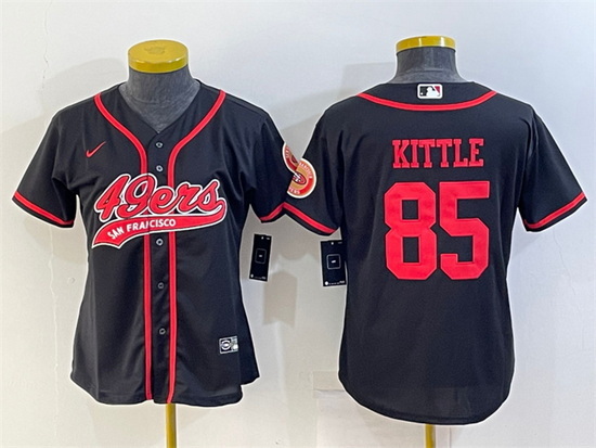 Women San Francisco 49ers 85 George Kittle Black With Patch Cool Base Stitched Baseball Jersey