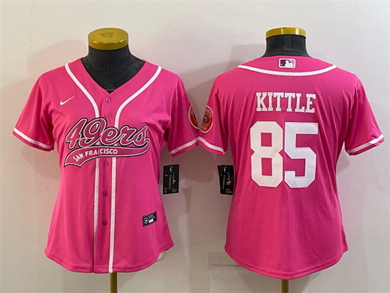 Women San Francisco 49ers 85 George Kittle Pink With Patch Cool Base Stitched Baseball Jersey