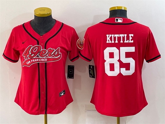 Women San Francisco 49ers 85 George Kittle Red With Patch Cool Base Stitched Baseball Jersey