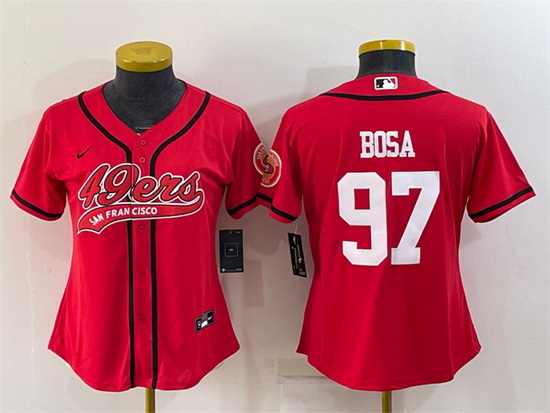 Women San Francisco 49ers 97 Nick Bosa Red With Patch Cool Base Stitched Baseball Jersey