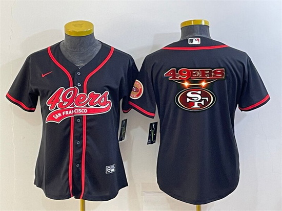 Women San Francisco 49ers Black Team Big Logo With Patch Cool Base Stitched Baseball Jersey