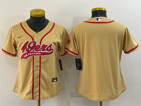 Women San Francisco 49ers Blank Gold With Patch Cool Base Stitched Baseball Jersey