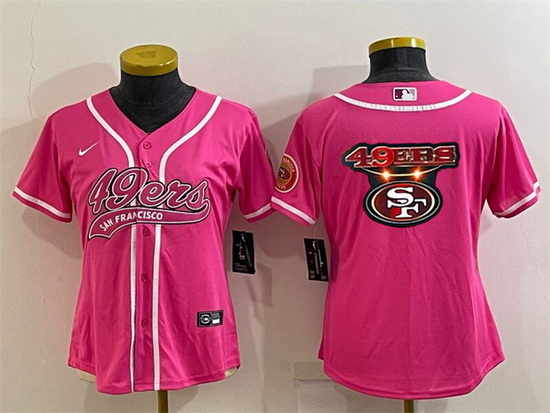 Women San Francisco 49ers Pink Team Big Logo With Patch Cool Base Stitched Baseball Jersey