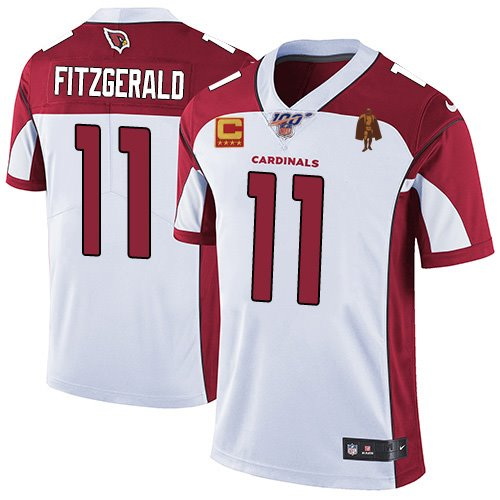 Men Arizona Cardinals 11 Larry Fitzgerald White With C Patch 26 Walter Payton Patch Limited Stitched