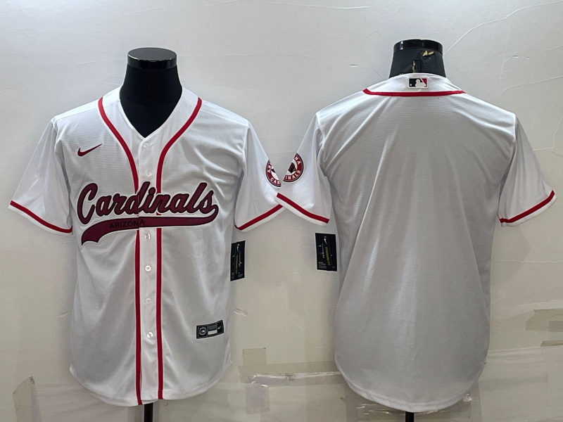 Men Arizona Cardinals Blank White With Patch Cool Base Stitched Baseball Jersey