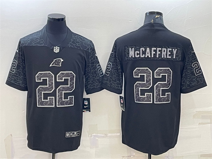 Men Carolina Panthers 22 Christian McCaffrey Black Reflective Limited Stitched