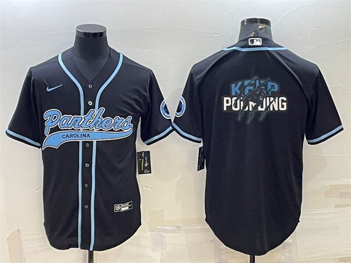 Men Carolina Panthers Black Team Big Logo With Patch Cool Base Stitched Baseball Jersey