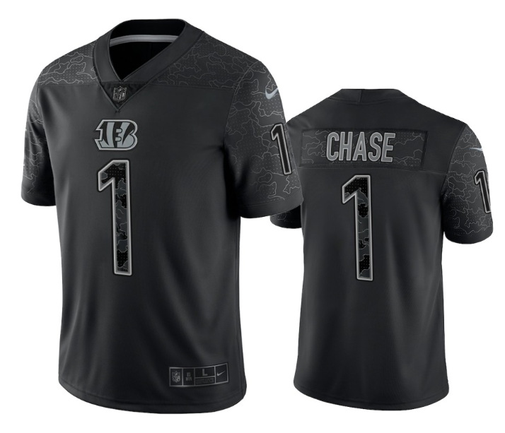 Men Cincinnati Bengals 1 Ja 27Marr Chase Black Reflective Limited Stitched Football Jersey