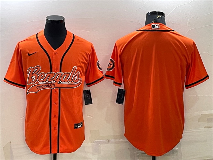 Men Cincinnati Bengals Blank Orange With Patch Cool Base Stitched Baseball Jersey