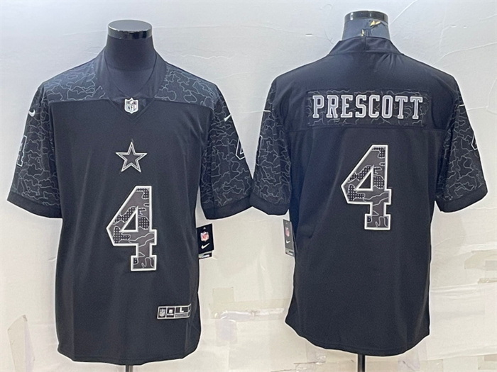 Men Dallas Cowboys 4 Dak Prescott Black Reflective Limited Stitched Football Jersey