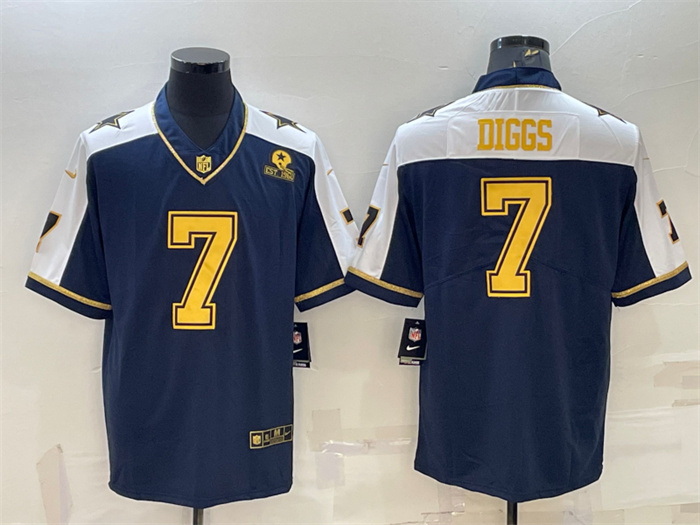 Men Dallas Cowboys 7 Trevon Diggs Navy Gold Edition With 1960 Patch Limited Stitched Football Jersey