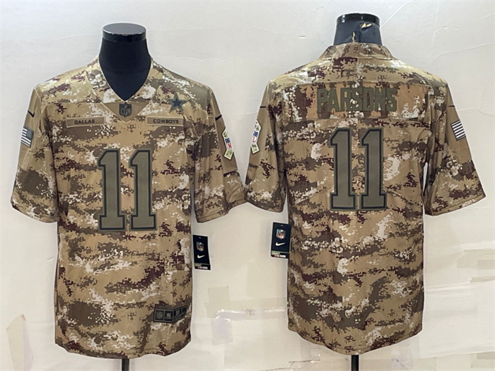 Men Dallas Cowboys 11 Micah Parsons Camo Salute To Service Stitched Jersey