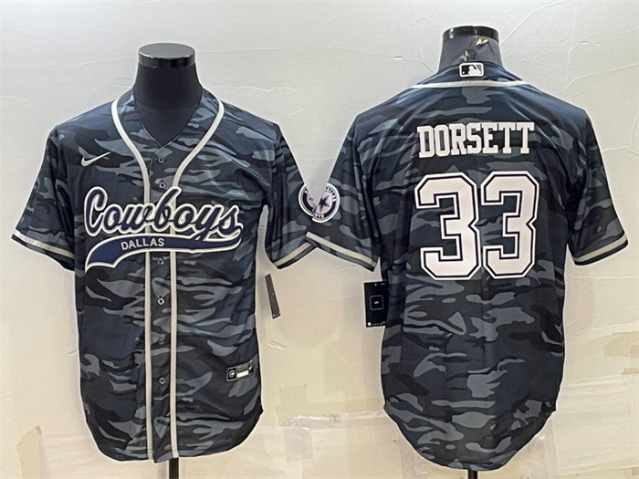 Men Dallas Cowboys 33 Tony Dorsett Grey Camo With Patch Cool Base Stitched Baseball Jersey