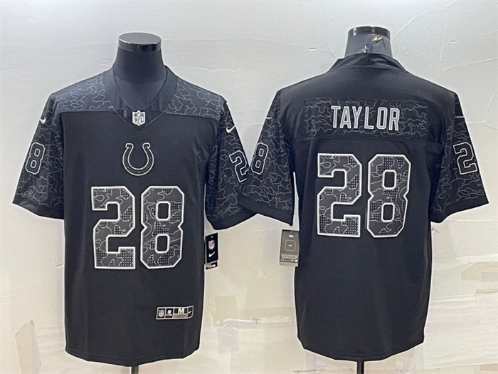 Men Indianapolis Colts 28 Jonathan Taylor Black Reflective Limited Stitched Football Jersey