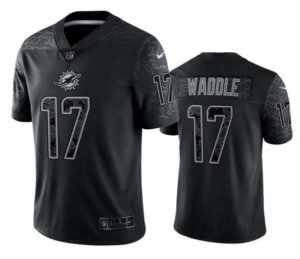 Men Miami Dolphins 17 Jaylen Waddle Black Reflective Limited Stitched Football Jersey