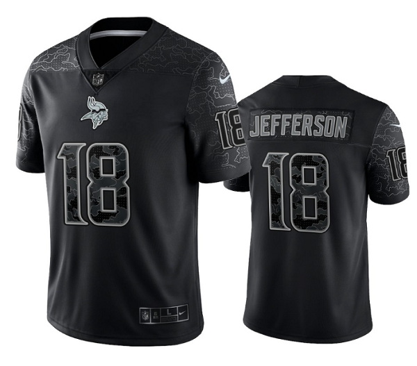 Men Minnesota Vikings 18 Justin Jefferson Black Reflective Limited Stitched Football Jersey