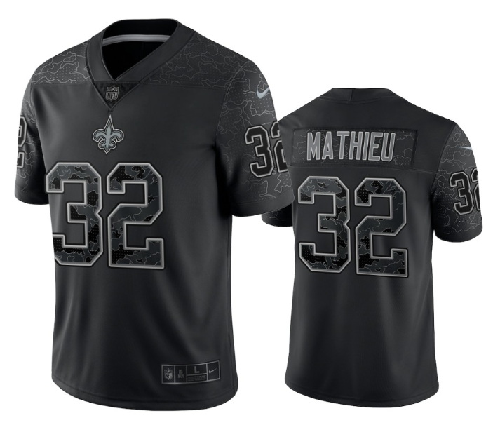 Men New Orleans Saints 32 Tyrann Mathieu Black Reflective Limited Stitched Football Jersey